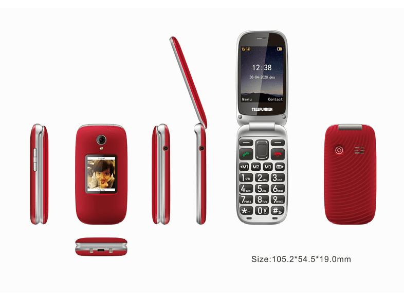 Móvil - Telefunken S560, Para mayores, Bluetooth 3.0, 2.8, 64 MB, Rojo