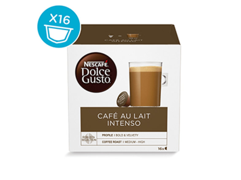 Cápsulas monodosis - Nescafé Dolce Gusto café con leche intenso, pack de 16 cápsulas para 16 tazas