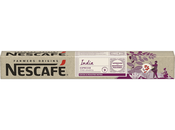 Cápsulas monodosis - Nescafé India espresso puro arábica, Intenso con notas a cacao, 10 cápsulas