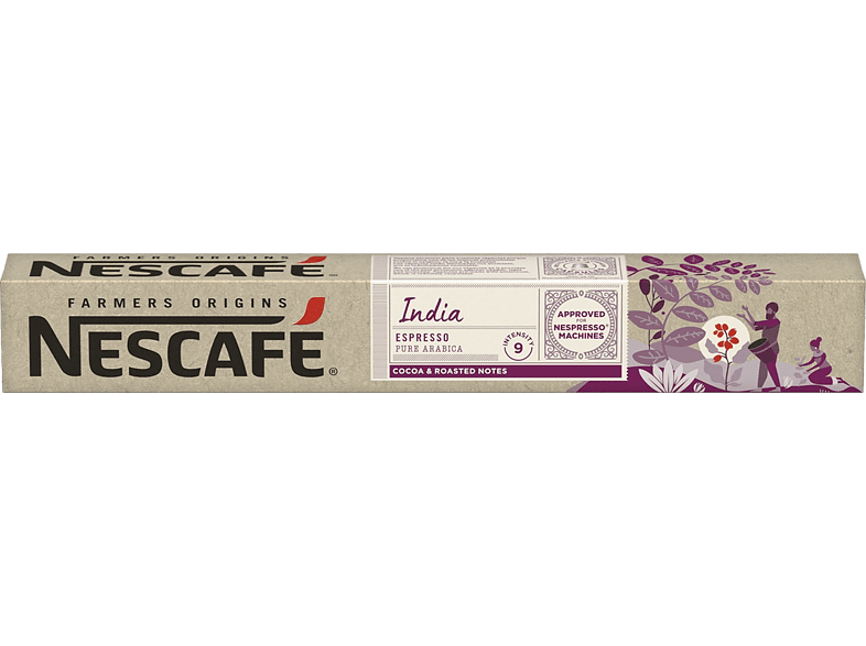Cápsulas monodosis - Nescafé India espresso puro arábica, Intenso con notas a cacao, 10 cápsulas