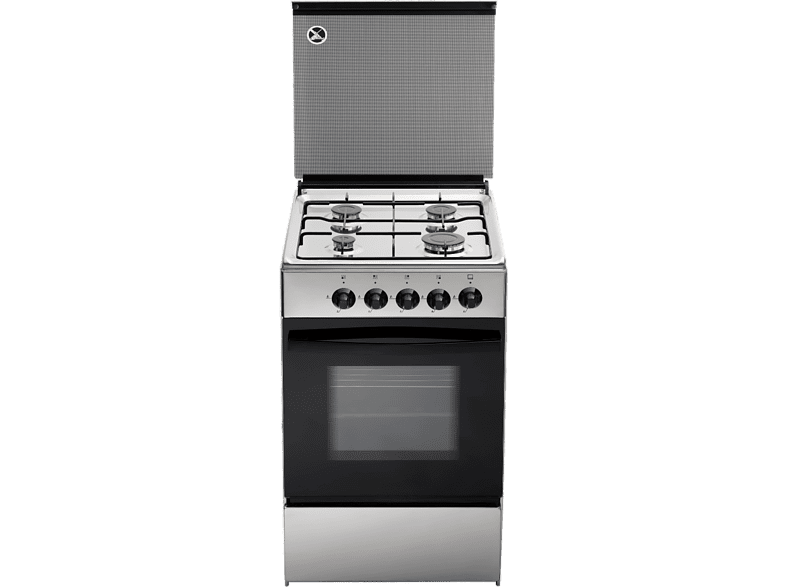 Cocina - Jocel JFG4 007490, 4 zonas, A gas, Acero inoxidable, 54 l, Pies regulables, Plata
