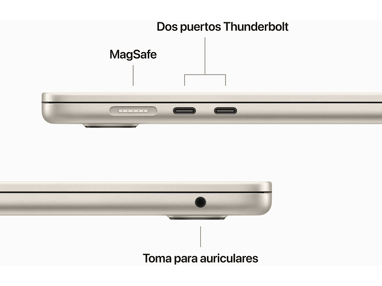 APPLE MacBook Air (2023), 15.3 Retina, Chip M2 de Apple, 8 GB, 256 GB SSD, MacOS, Teclado Magic Keyboard Touch ID, Blanco estrella