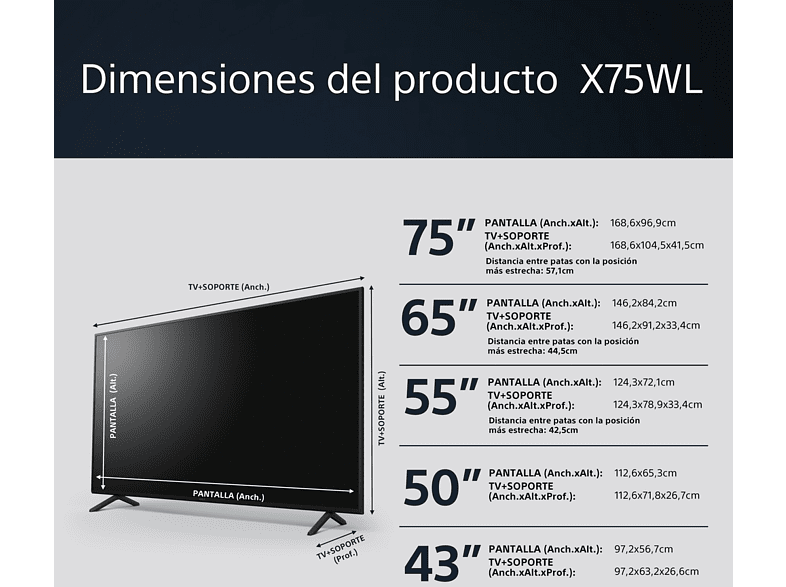 TV LED 55 - Sony BRAVIA 55X75WL, 4K HDR, Smart TV (Google TV), Google Assistant, Alexa, Siri, Bluetooth, Chromecast, Eco, Bravia Core, Marco Fino