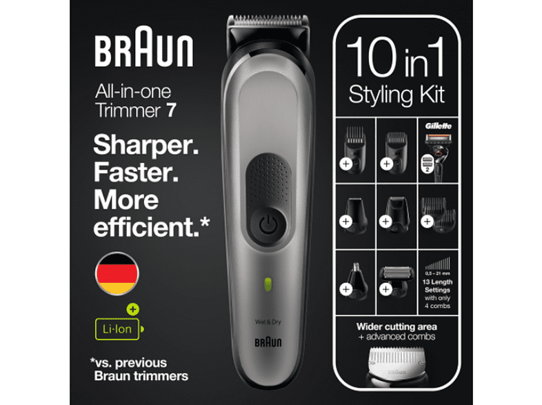 Recortadora - Braun Todo En Uno 7 MGK7320, Recortadora De Barba, 10 En 1, Para Hombre, 8 Accesorios