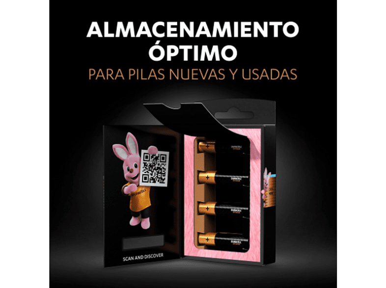 Pilas AAA - Duracell Optimum, 4 Unidades, 1.5 V LR03 / LR3 MX2400, Negro