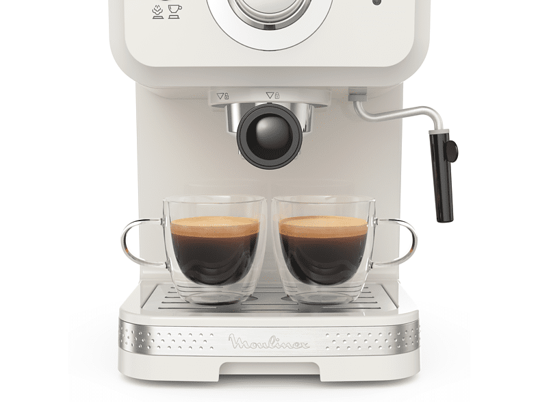 Cafetera express - Moulinex XP330A10 Opio Soleil, Bomba de presión 15 Bares, Boquilla de vapor, 240 V, 1.5 L, 2, Marfil