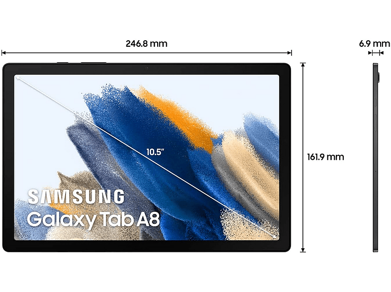 Tablet - Samsung Galaxy Tab A8, 64 GB eMMC, Gris Oscuro, WiFi, 10.5 WUXGA, 4 GB RAM, Unisoc T618, Android 11