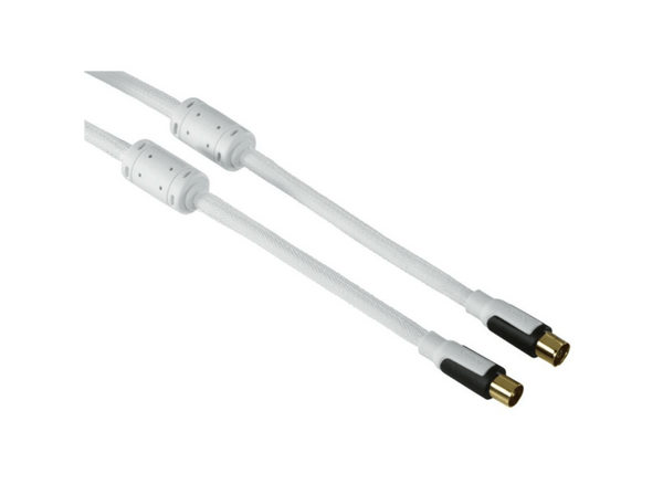 Cable Coaxial - Hama, 1.5m, 2xCoax, Blanco