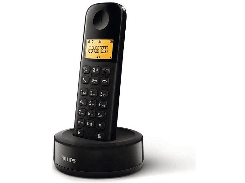 Teléfono inalámbrico -  Philips D1601B/34, 50 contactos,  Identificador llamada, Negro