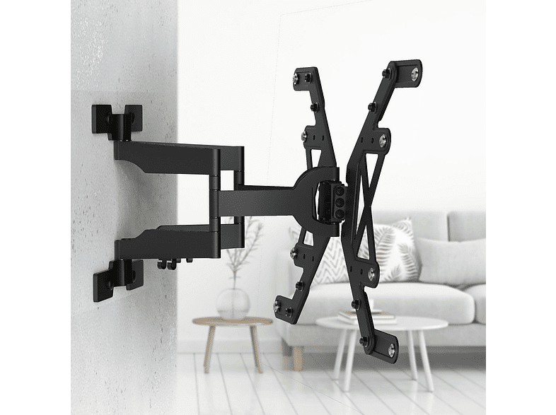 Soporte TV - Hama Full Motion Ultraslim 00118064, Inclinable, De 37 a 75, 2 brazos, VESA 600 x 400 mm, Negro