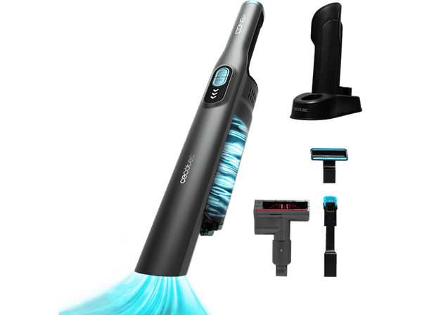 Aspirador escoba - Cecotec Conga Rockstar Micro+ Turbo, 210 W, 20 kPa, 40 min, 2 en 1, Accesorio motorizado tapicería, Base de carga, Negro