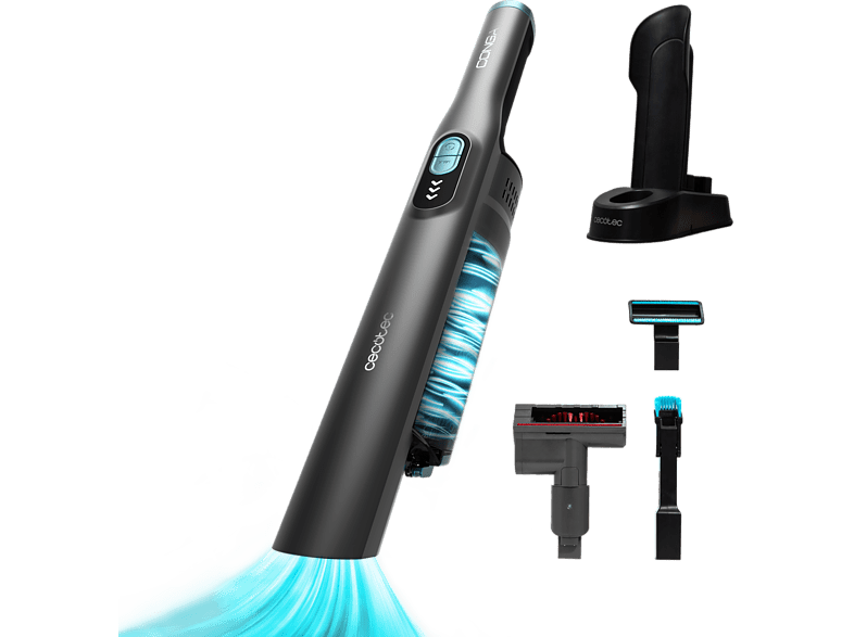Aspirador escoba - Cecotec Conga Rockstar Micro+ Turbo, 210 W, 20 kPa, 40 min, 2 en 1, Accesorio motorizado tapicería, Base de carga, Negro