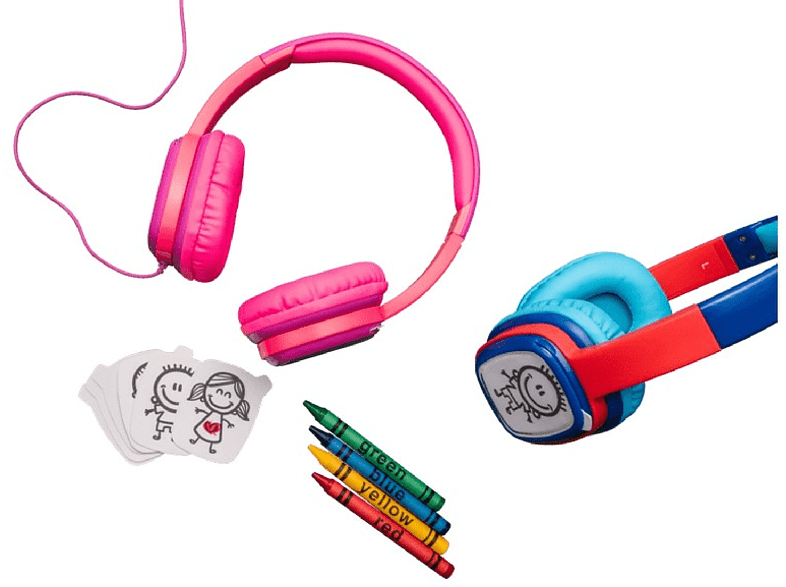 Auriculares con cable - ISY IHP-1001-PK, 85 dB, Infantil, Pegatinas, 1m, Rosa