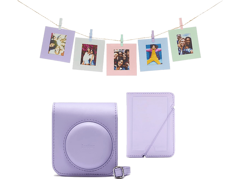 Accesorio cámara instantánea - Fujifilm Kit Instax Mini 12, Funda, 10 sobres, Cuerda,  Lila