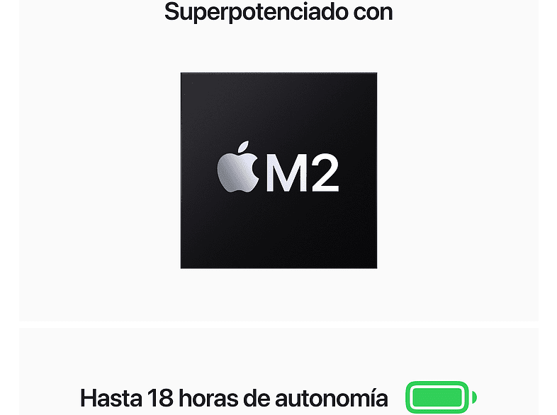 APPLE MacBook Air (2022), 13,6 Retina, Chip M2 de Apple, GPU 10 Núcleos, 8 GB, 512 GB SSD, macOS, Teclado Magic Keyboard Touch ID, Blanco