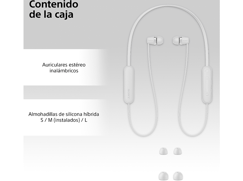 Auriculares inalámbricos - Sony WI-C100, Micrófono, 25 horas de batería, Asistentes de voz, Bluetooth, Blanco