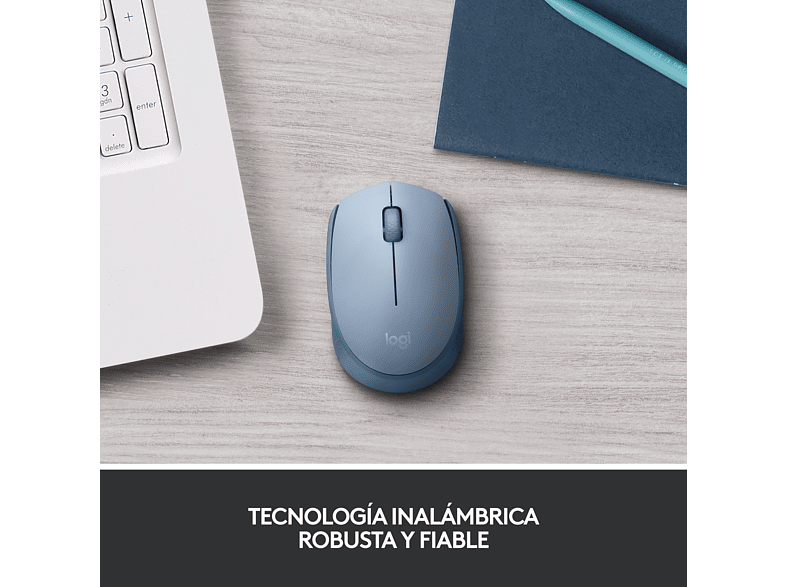 Ratón inalámbrico - Logitech M171, 1000 ppp, Ambidiestro, USB, Azul