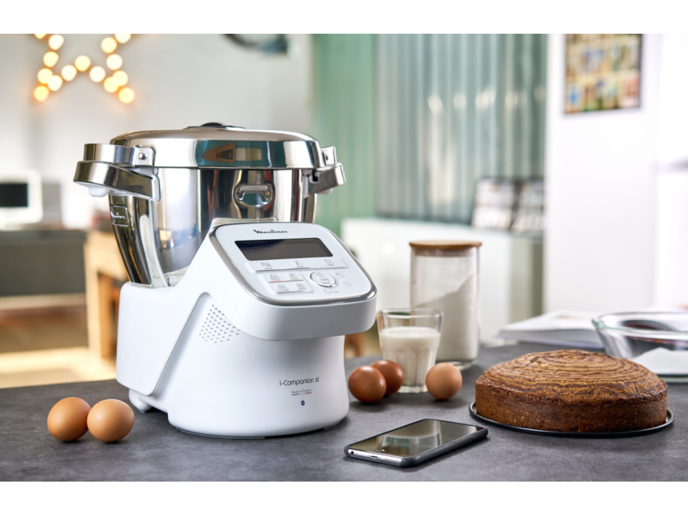 Robot de cocina - Moulinex Companion XL + 2 AC HF9081PT, 1550 W, 4,5 l, 16000 rpm, Bluetooth, Blanco
